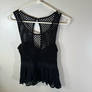 Black mesh blouse fishnet gothic sweetheart top small witchy